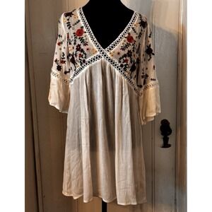 Alter'd State Boho Embroidered Tunic Dress White Floral Peasant‎ Festival 30"